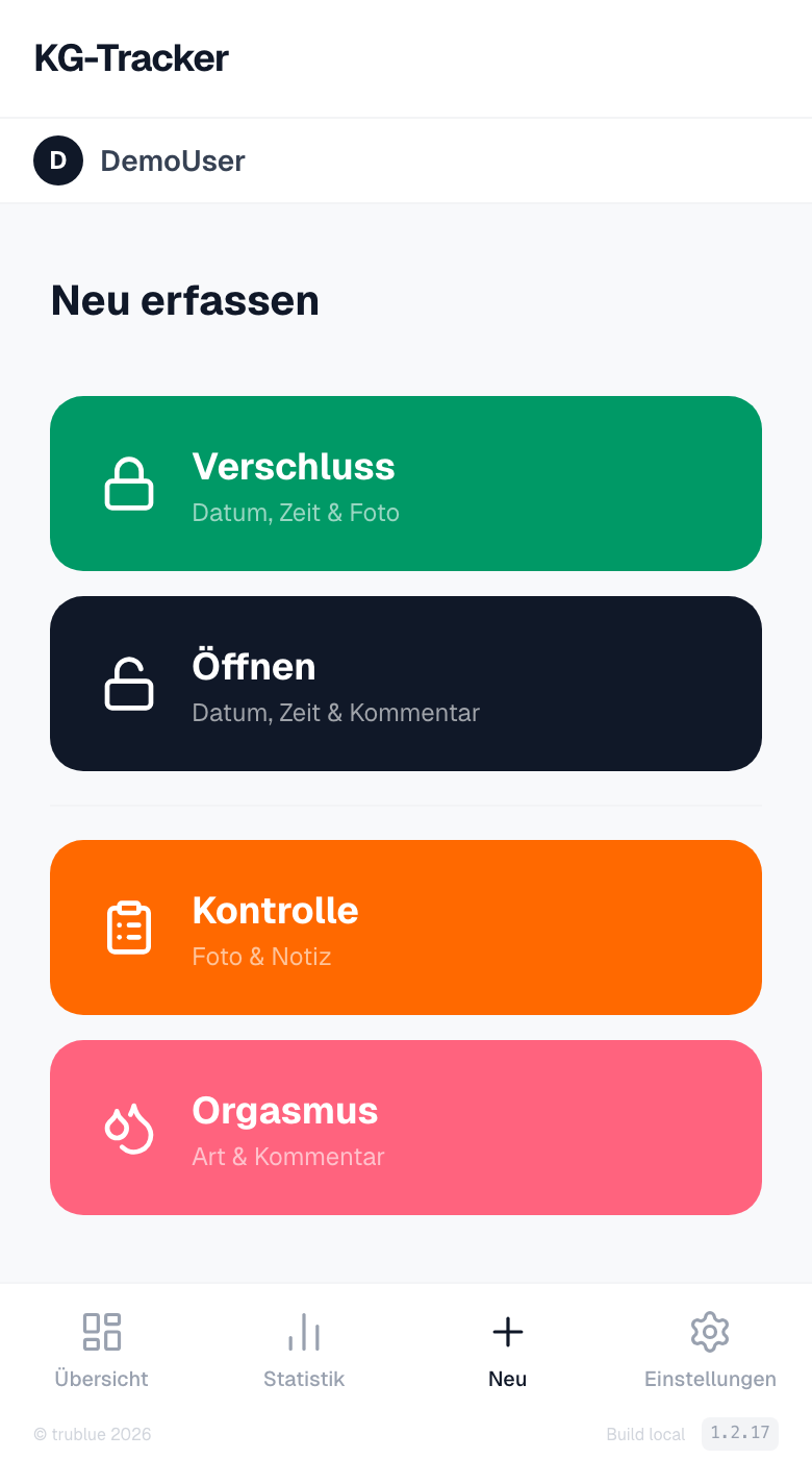 Neuer Eintrag – Typenauswahl